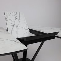 Кухонный стол Listvig Merlin 110-150х75 (МДФ+HPL-пластик белый Monte Belo/черный)