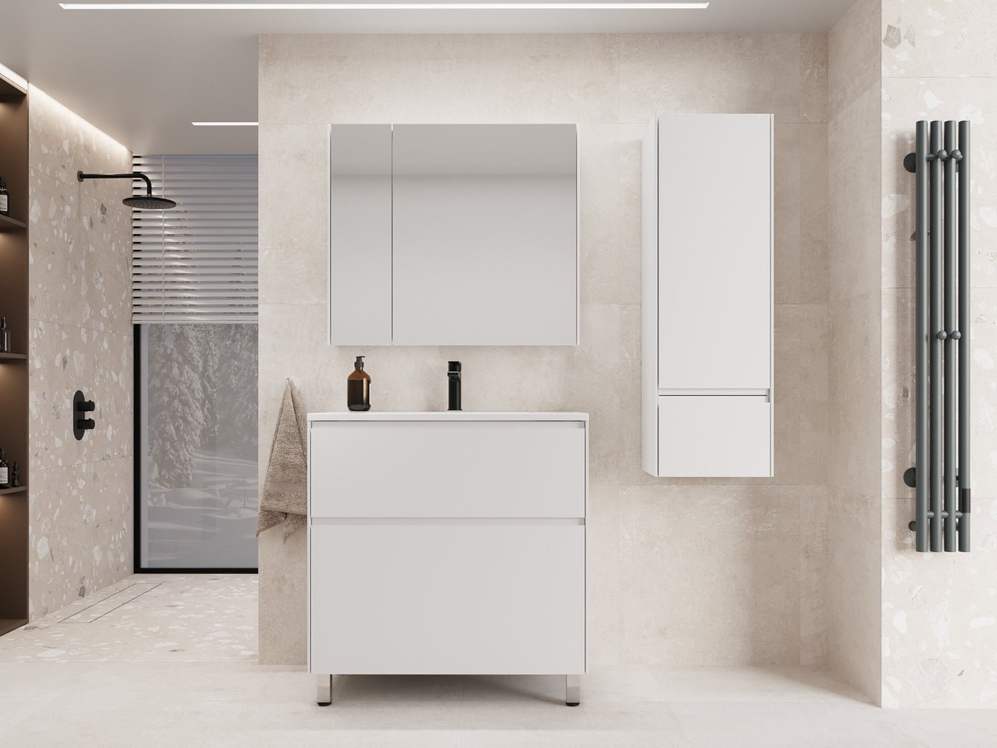 Symbolite Тумба под умывальник Лима 80 Line Plus 2 ящика + Line 80x48 (белый матовый)