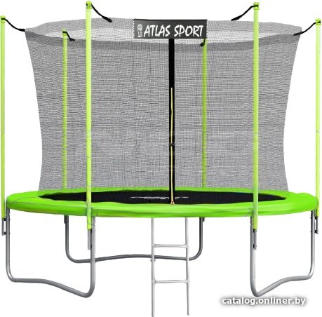 Батут Atlas Sport 252 см - 8ft (с лестницей, внутренняя сетка, зеленый)