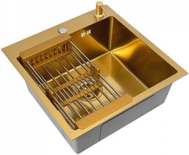 Кухонная мойка ALLBA 550x500 Gold PVD Decor (коландер, дозатор)