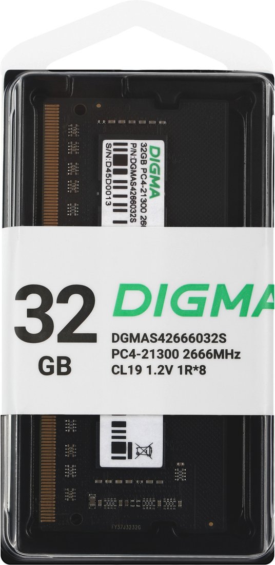 

Оперативная память Digma 32ГБ DDR4 SODIMM 2666 МГц DGMAS42666032S