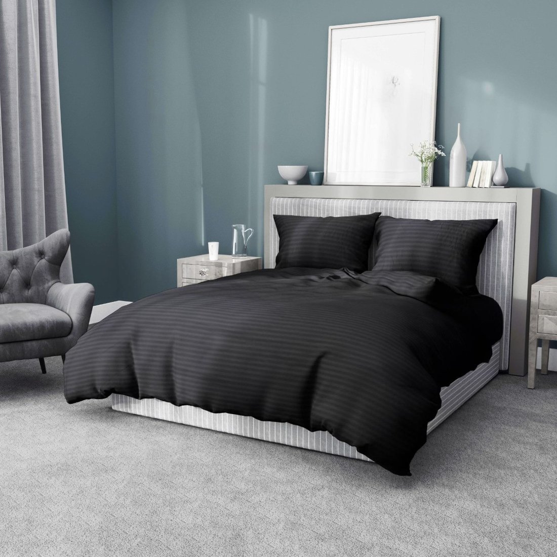 

Постельное белье Samsara Страйп-сатин 1.5сп 70х70 (черный)