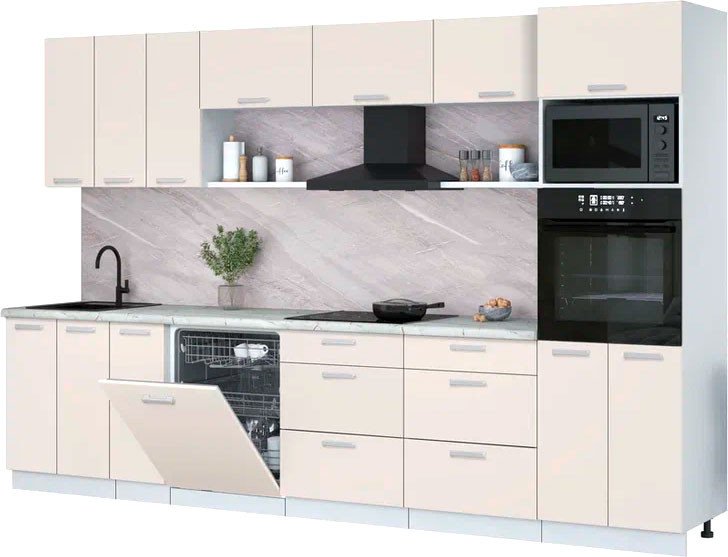 

Готовая кухня Интерлиния Мила Лайт 3.3-ПМ1-2 (персидский жемчуг/персидский жемчуг/серый каспий)