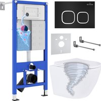 Унитаз подвесной Roxen Antares Tornado Long в комплекте с инсталляцией StounFix Dual Fresh 6 в 1 868433 (кнопка: черный матовая)