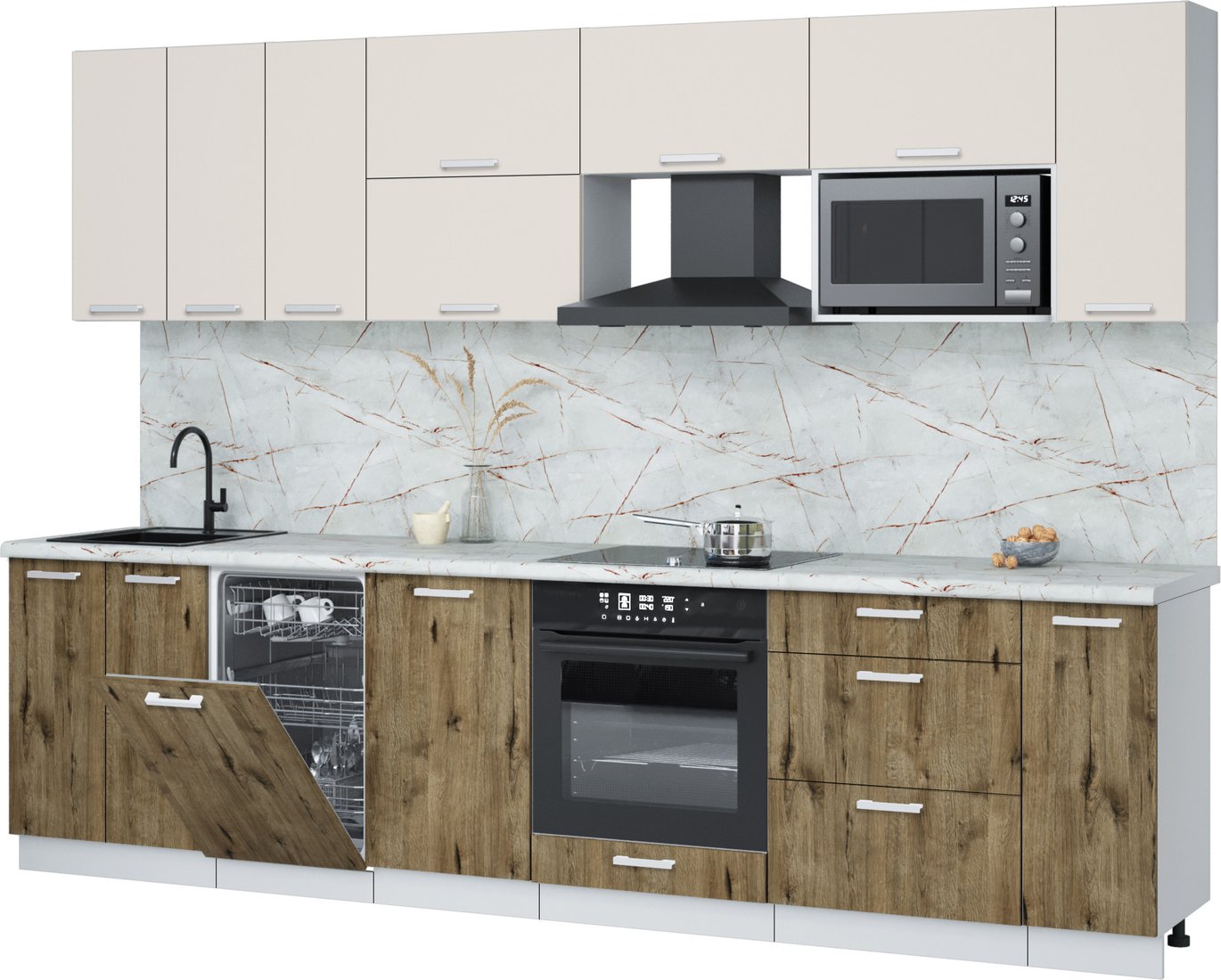 

Готовая кухня Интерлиния Мила Лайт 3.0-ПМ4 (персидский жемчуг/дуб веллингтон/серый каспий)