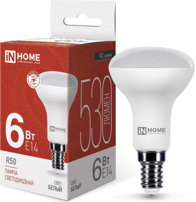 

Светодиодная лампочка In Home LED-R50-VC 6 Вт 230В Е14 4000К 530 Лм