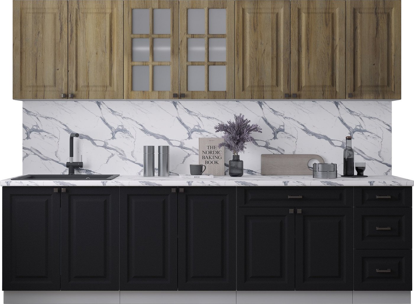 

Готовая кухня Интерлиния Мила Деко 2.8Б (черный/дуб вотан/белый гранит)