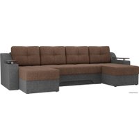 П-образный диван Лига диванов Сенатор 28928 (рогожка, коричневый/серый)
