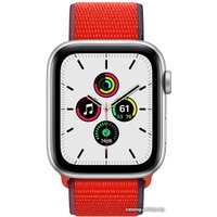 Умные часы Apple Watch SE 44 мм (алюминий серебристый/красный нейлон)