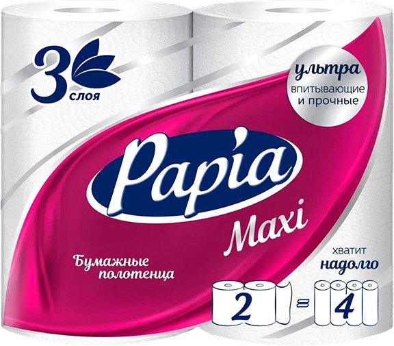 

Бумажные полотенца Papia Maxi белые (3 слоя, 2 рулона)