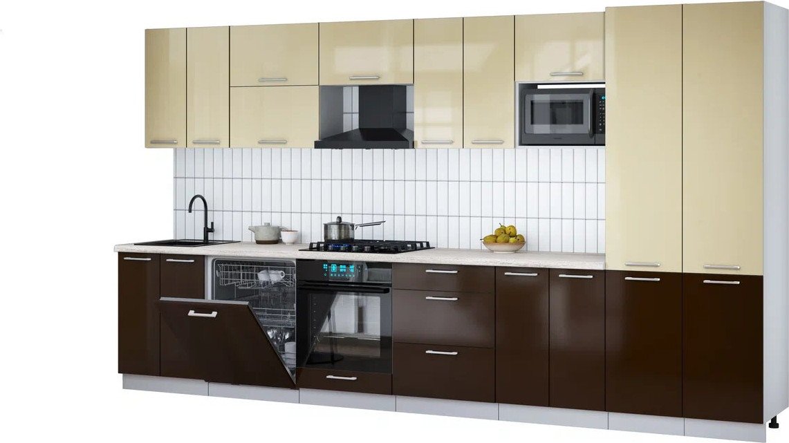 

Готовая кухня Интерлиния Мила Gloss 3.8-ПМ2 (шоколад глянец/ваниль глянец/травертин серый)