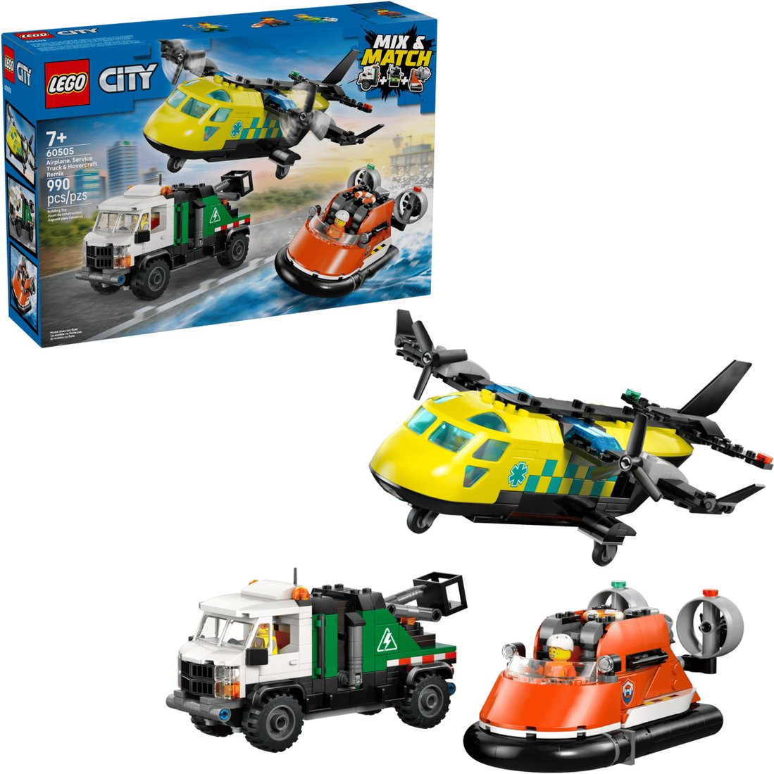 Конструктор LEGO City 60505 Ремикс самолёта, грузовика и судна на воздушной подушке