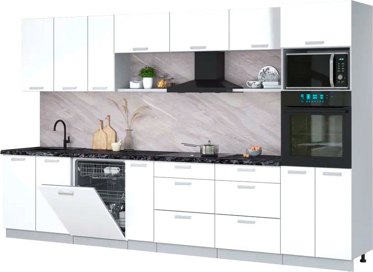 

Готовая кухня Интерлиния Мила Лайт 3.5-ПМ1-2 (белый платинум/белый платинум/кастилло темный)