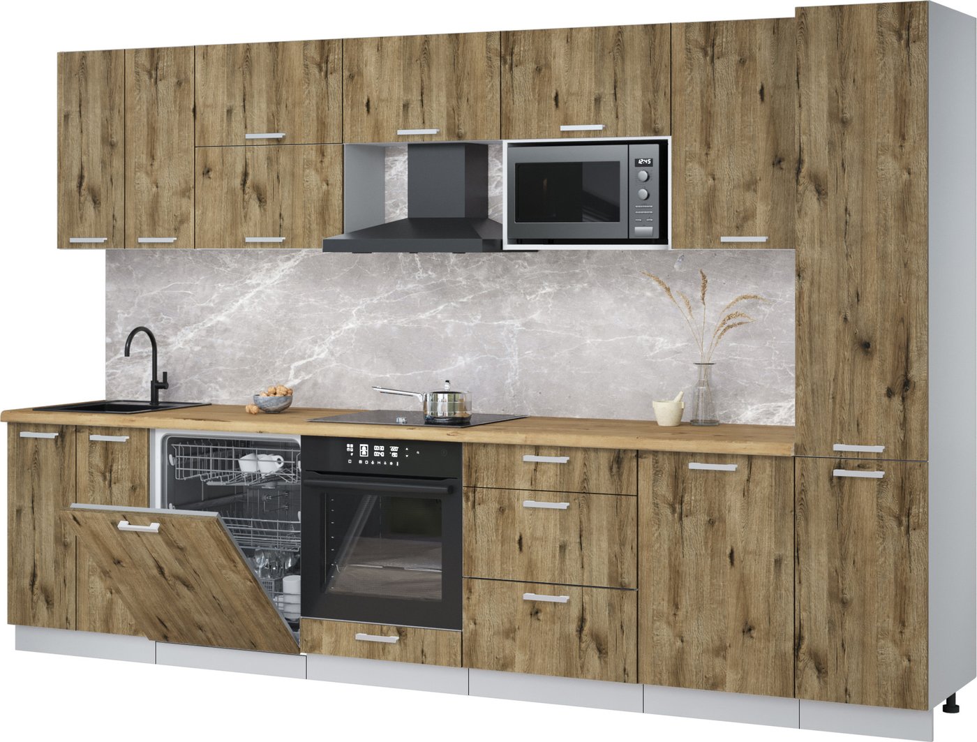 

Готовая кухня Интерлиния Мила Лайт 3.3-ПМ2 (дуб веллингтон/дуб веллингтон/дуб бунратти)