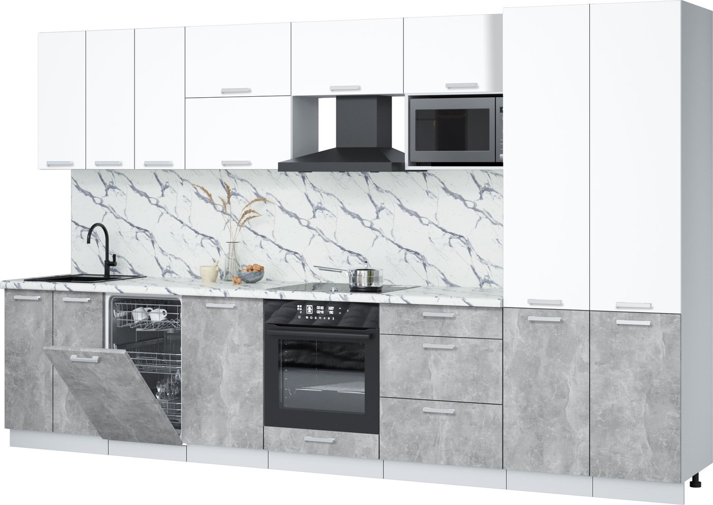 

Готовая кухня Интерлиния Мила Лайт 3.5-ПМ4 (белый платинум/бетон/белый гранит)