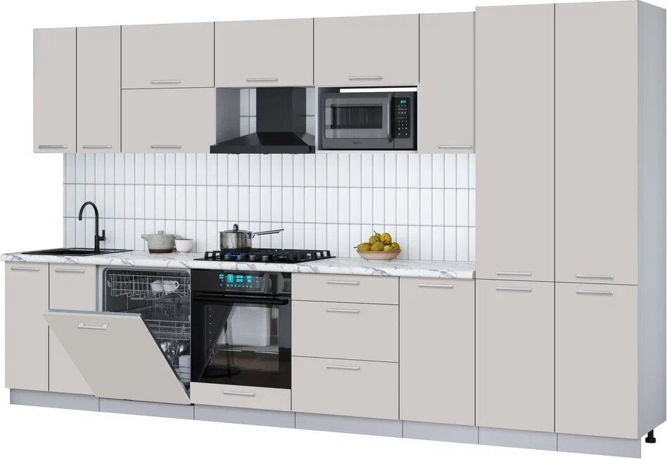 

Готовая кухня Интерлиния Мила Gloss 3.6-ПМ2 (кашемир/кашемир/белый гранит)