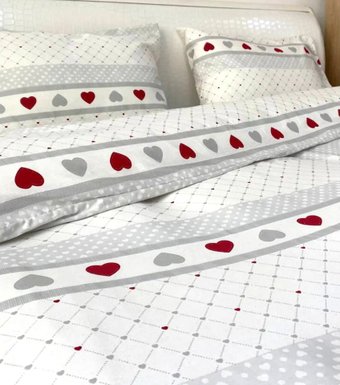 Евро комплект постельного белья Swed House КПБ флан Евро (белый/серый/красный)