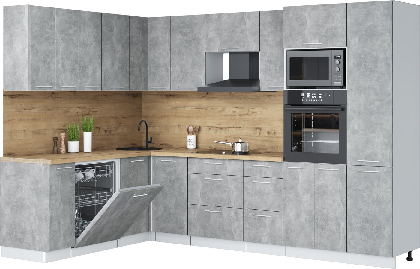 

Готовая кухня Интерлиния Мила Лайт 1.896х2.98 (бетон/бетон/дуб бунратти)