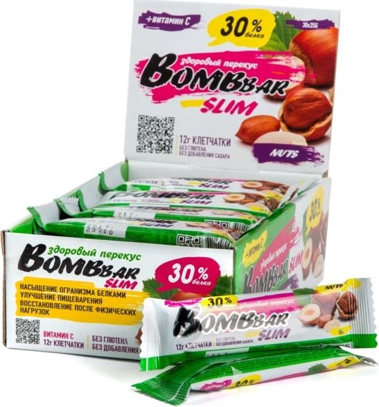

Протеиновый батончик Bombbar Slim (35 г, арахис-фундук)