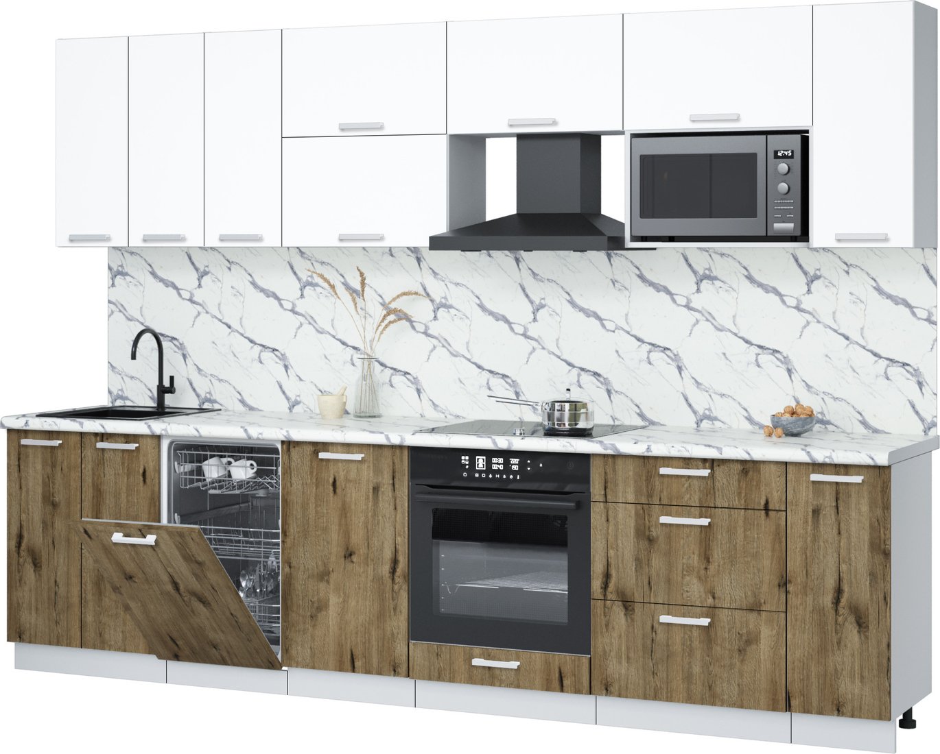 

Готовая кухня Интерлиния Мила Лайт 3.0-ПМ4 (белый платинум/дуб веллингтон/белый гранит)