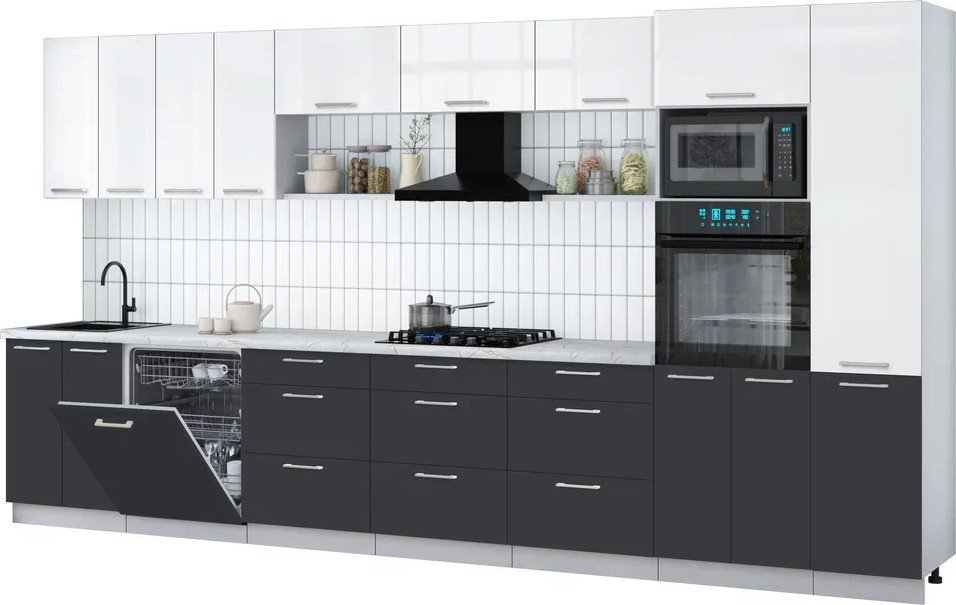 

Готовая кухня Интерлиния Мила Gloss 4.0-ПМ1 (пепел/белый глянец/серый каспий)