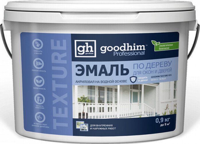 

Эмаль Goodhim Texture по дереву для окон и дверей 655 60675 0.9 кг