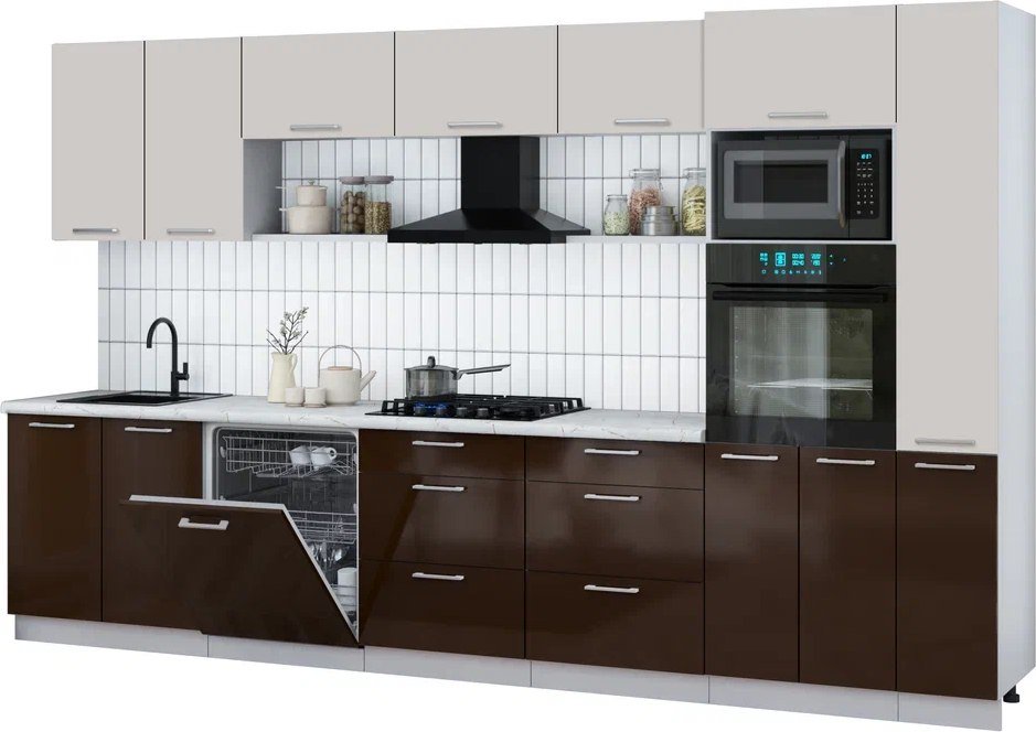 

Готовая кухня Интерлиния Мила Gloss 3.5-ПМ1 (шоколад глянец/кашемир/серый каспий)