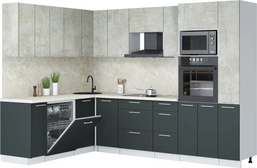 

Готовая кухня Интерлиния Мила Лайт 1.896х2.88 (бетон лайт/антрацит/опал светлый)