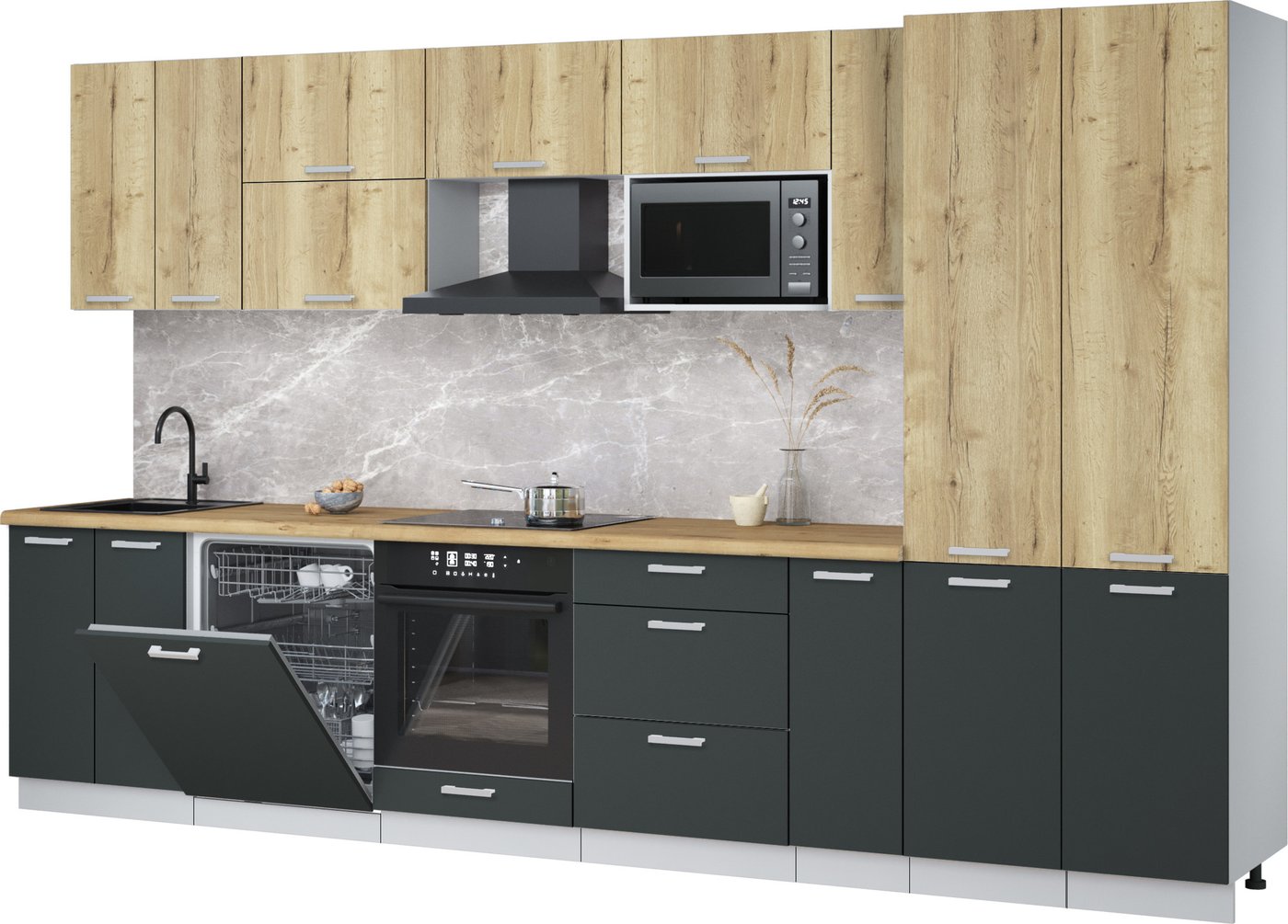 

Готовая кухня Интерлиния Мила Лайт 3.5-ПМ2 (дуб золотой/антрацит/дуб бунратти)