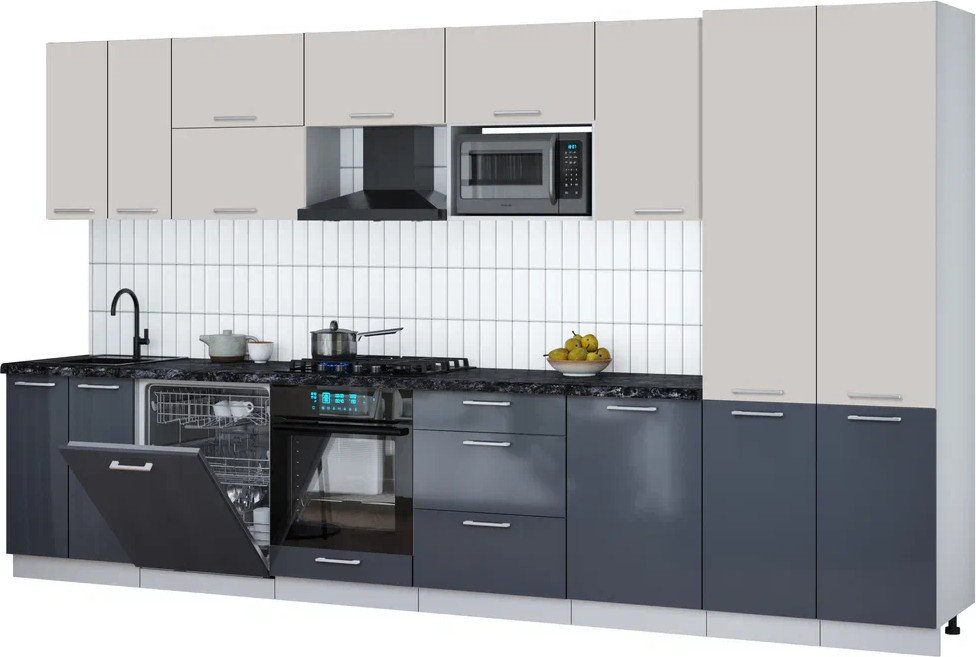 

Готовая кухня Интерлиния Мила Gloss 3.7-ПМ2 (асфальт глянец/кашемир/кастилло темный)