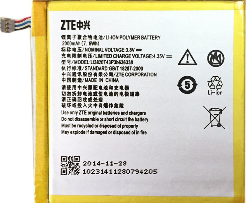 

Аккумулятор для телефона Копия ZTE Li3820T43P3H636338