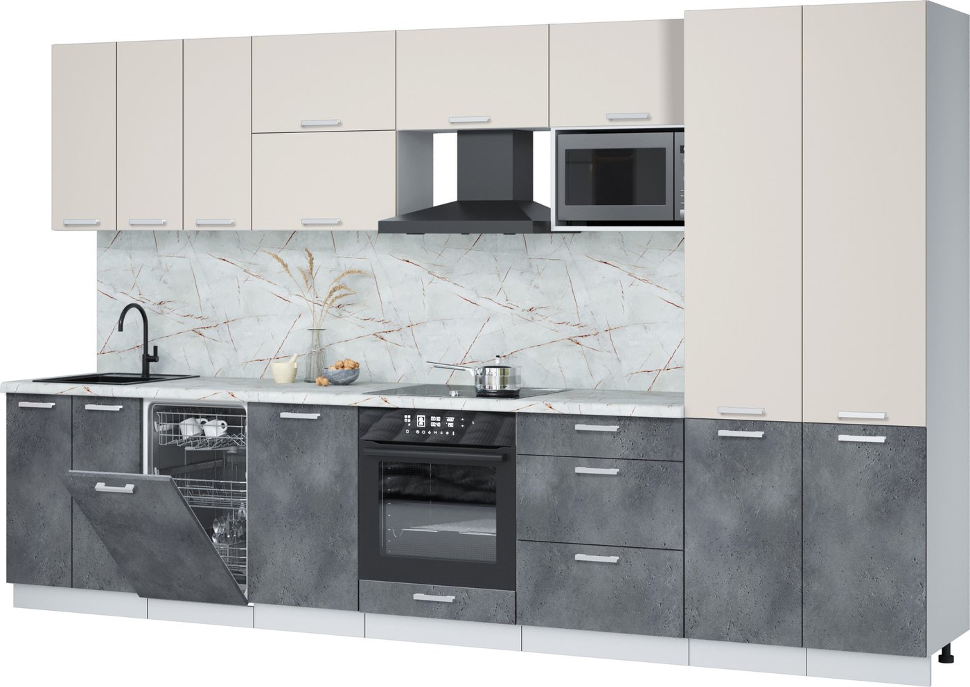 

Готовая кухня Интерлиния Мила Лайт 3.5-ПМ4 (персидский жемчуг/бетон портленд/серый каспий)