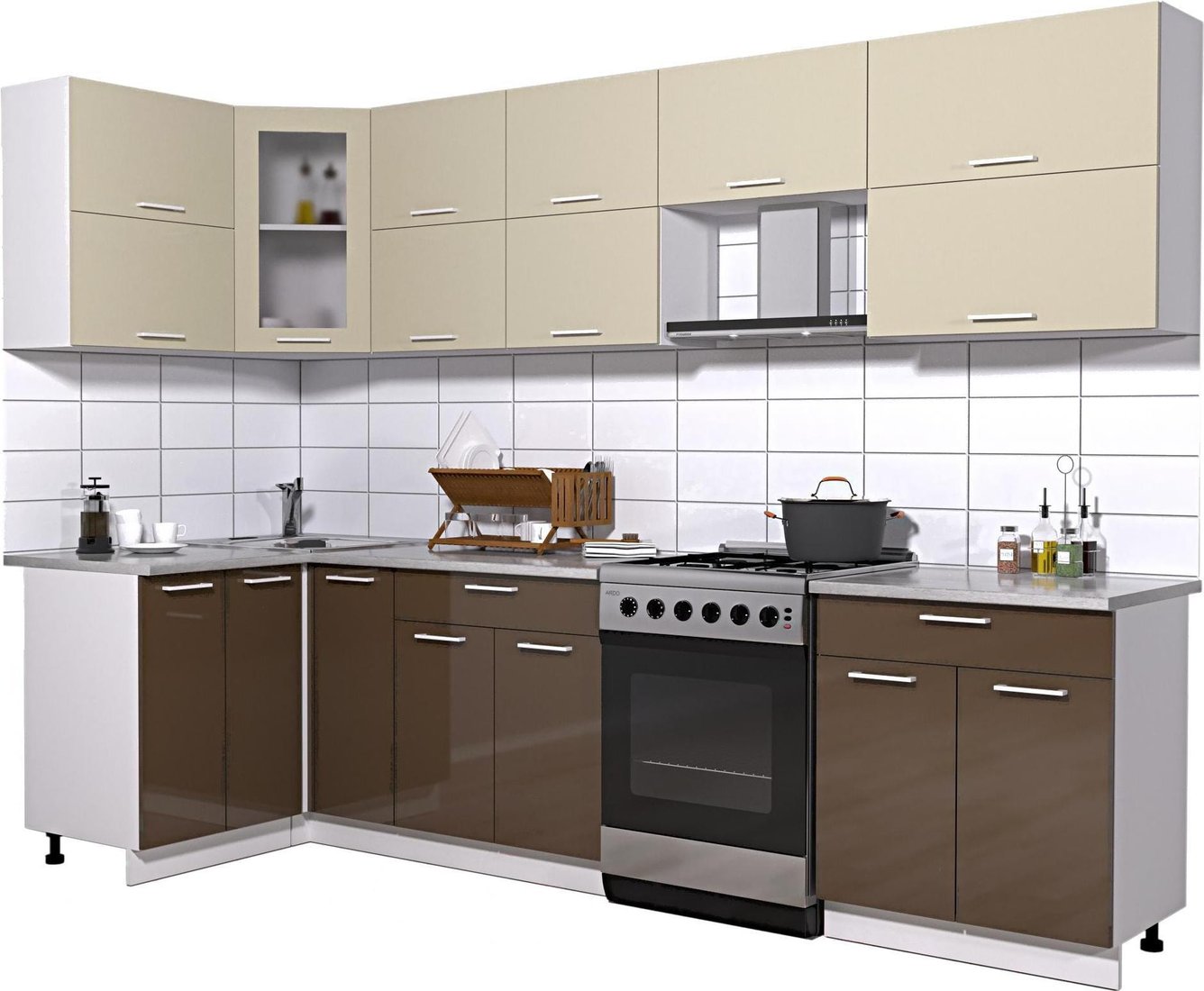 

Готовая кухня Интерлиния Мила Gloss 60-12x29 (ваниль/шоколад глянец)