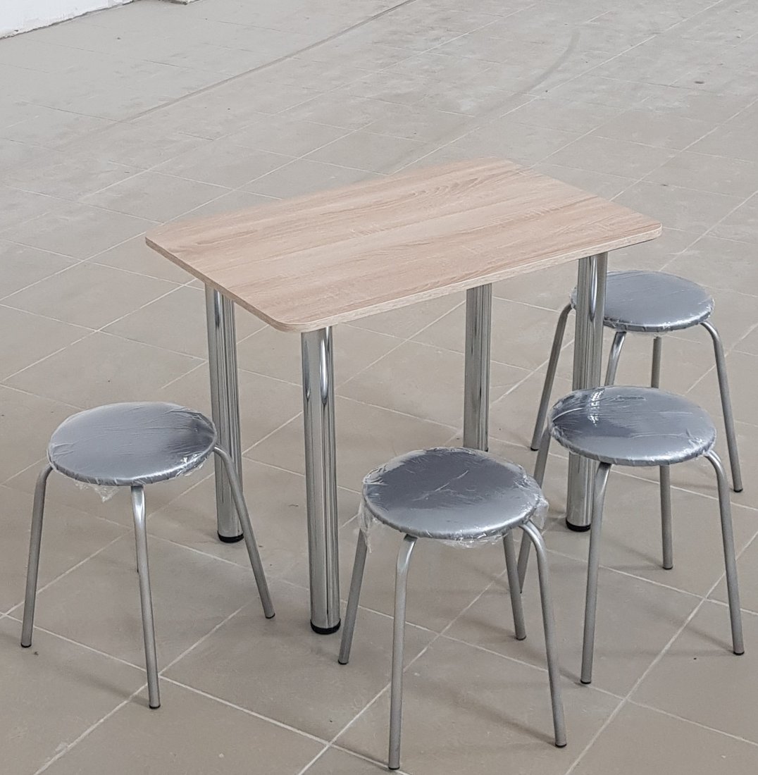 

Обеденная группа Табуретоф стол и 4 табурета (Серебро/Серебро, ст. 100x60 см, Светло-серый)