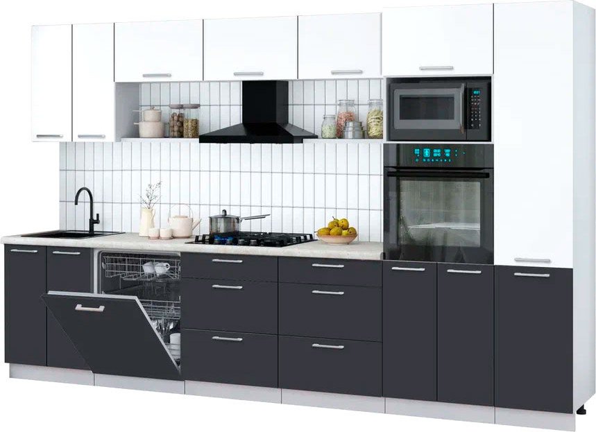 

Готовая кухня Интерлиния Мила Gloss 3.4-ПМ1 (пепел/белый/опал светлый)