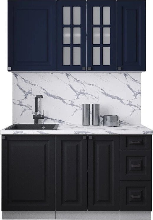 

Готовая кухня Интерлиния Мила Деко 1.4Б (черный/индиго/белый гранит)