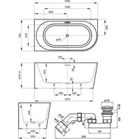 Ванна Wellsee Excellence Pro 170x75 28760701R (пристенная ванна (левая) белый глянец, экран, ножки, сифон-автомат хром)