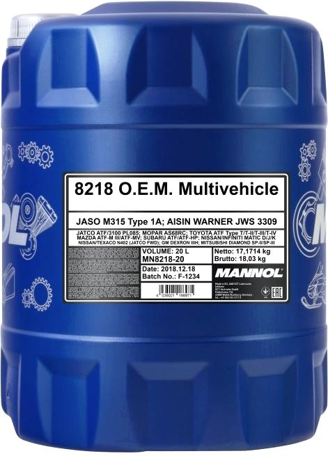 

Трансмиссионное масло Mannol O.E.M. Multivehicle JWS 20л