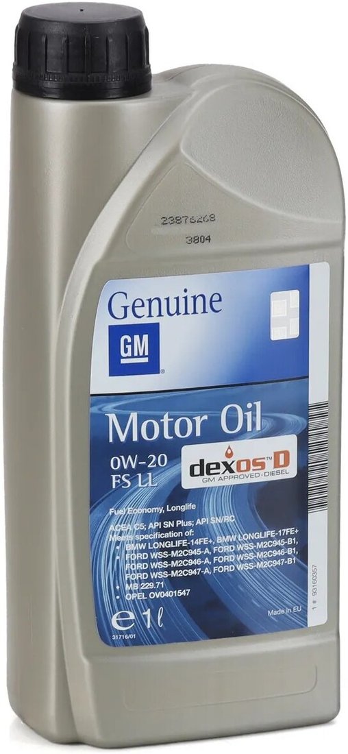 

Моторное масло GM DEXOS D 0W-20 FS LL 1л