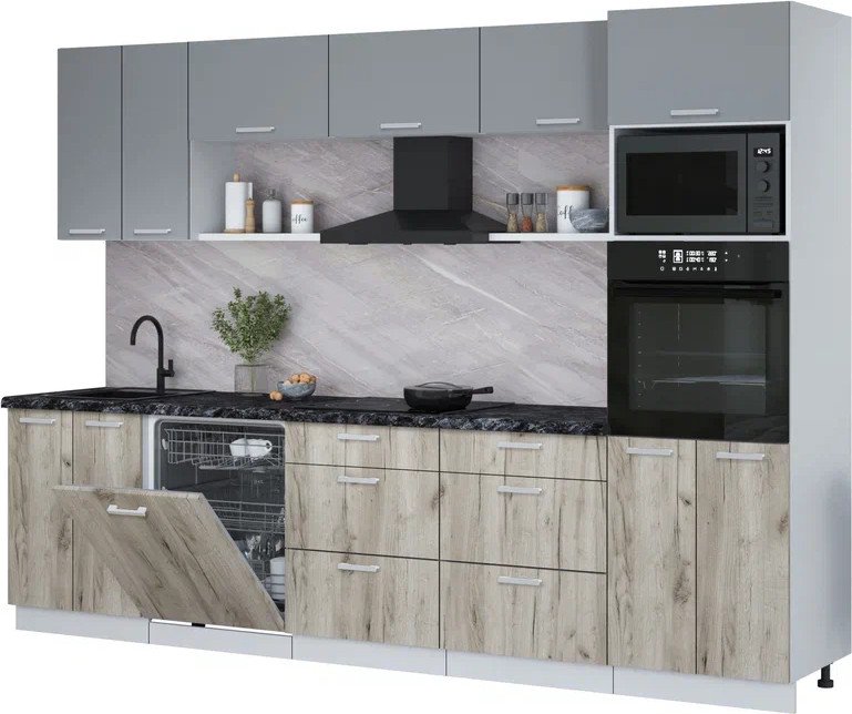 

Готовая кухня Интерлиния Мила Лайт 3.0-ПМ1 (серебро/дуб серый/кастилло темный)