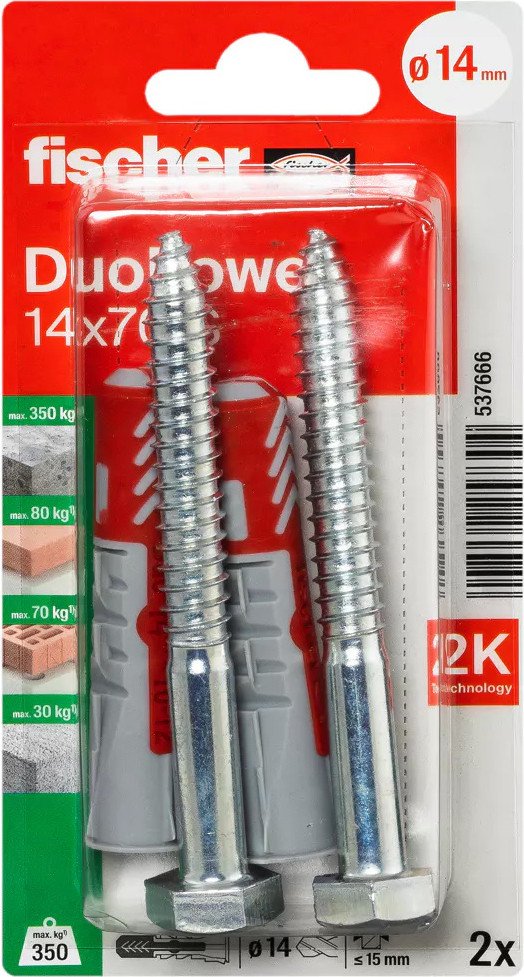 

Дюбель-гвоздь Fischer DuoPower 14 x 70 S K NV 537666 (2 шт)