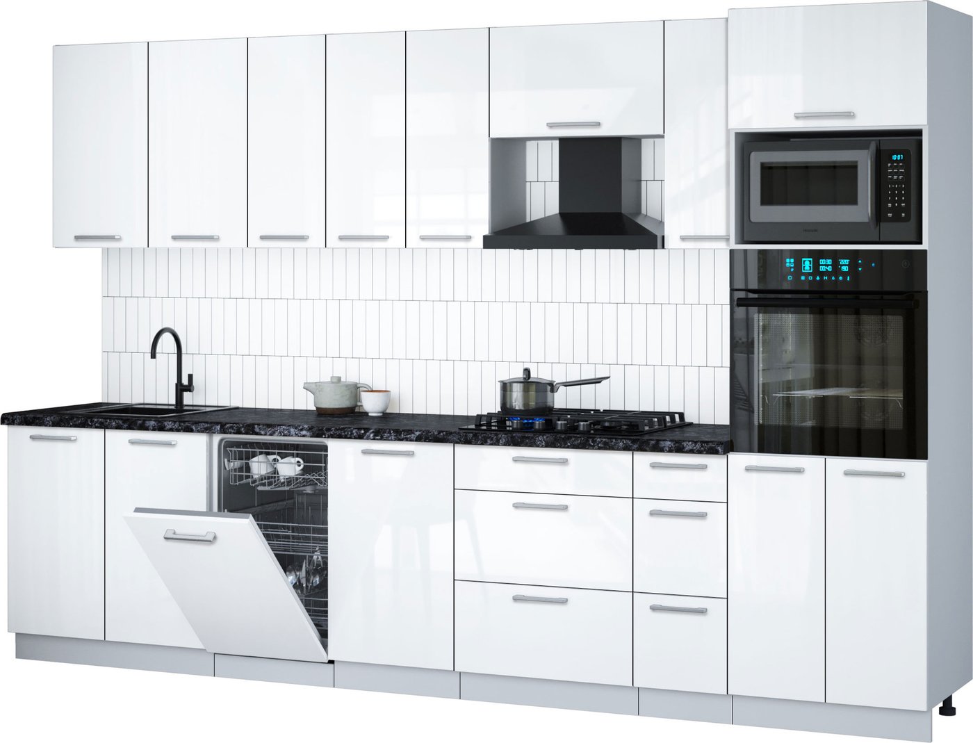 

Готовая кухня Интерлиния Мила Gloss 3.2-ПМ3 (белый глянец/белый глянец/кастилло темный)