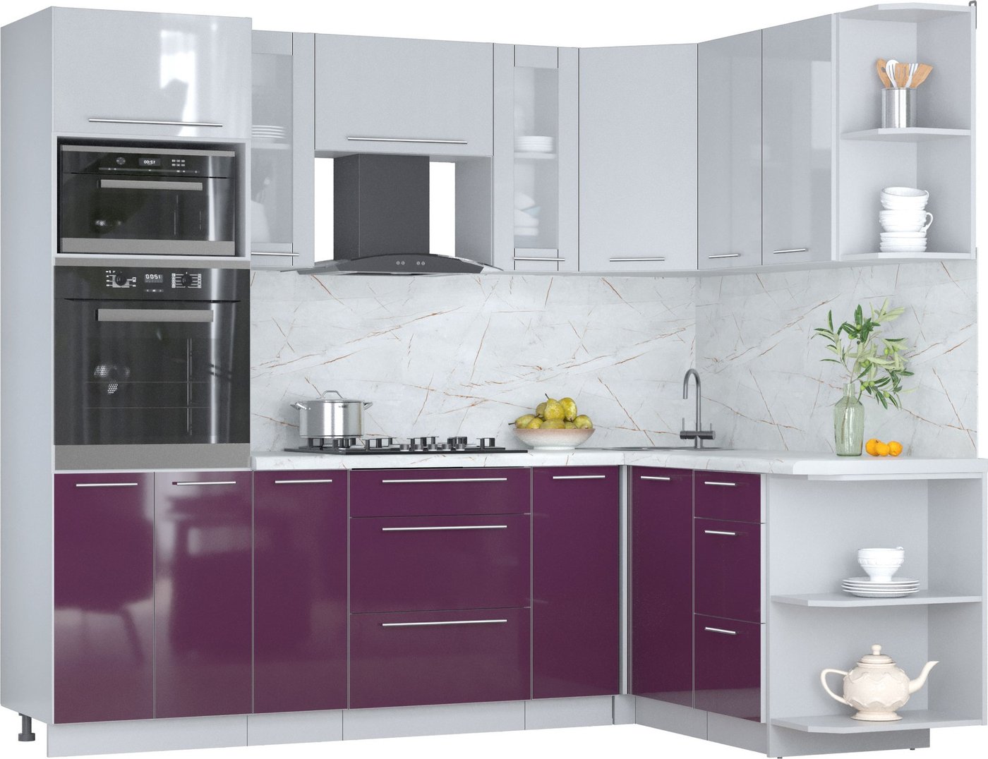 

Готовая кухня Интерлиния Мила Пластик 1.68x2.4 PR (туманный глянец/слива/серый каспий)