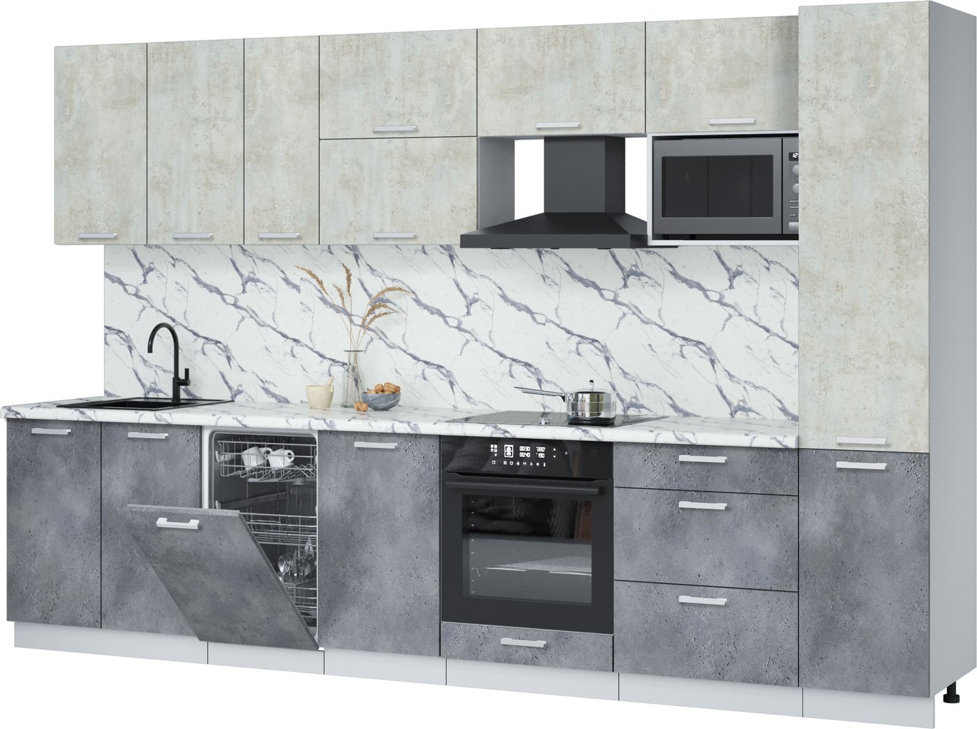 

Готовая кухня Интерлиния Мила Лайт 3.3-ПМ4 (бетон лайт/бетон портленд/белый гранит)