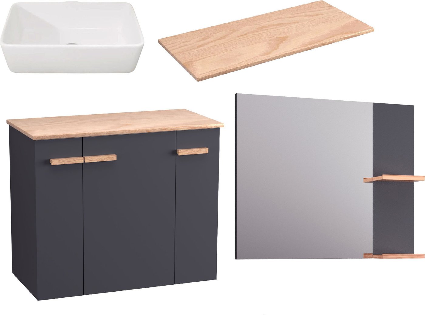 

Lauter Комплект мебели для ванной Adri тумба, столешница, раковина 21674A (зеркало, 79 см, антрацит)