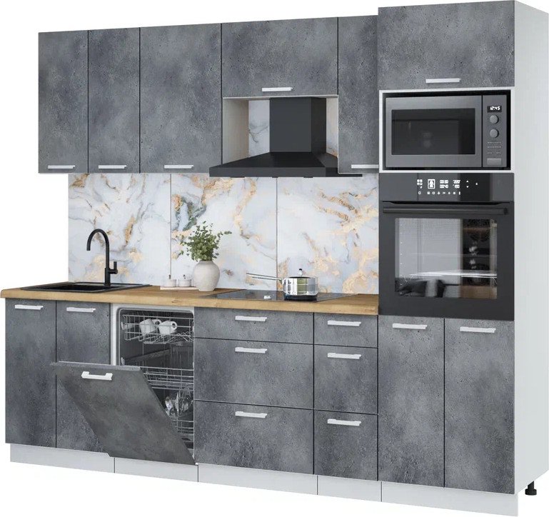 

Готовая кухня Интерлиния Мила Лайт 2.55-ПМ3 (бетон портленд/бетон портленд/дуб бунратти)