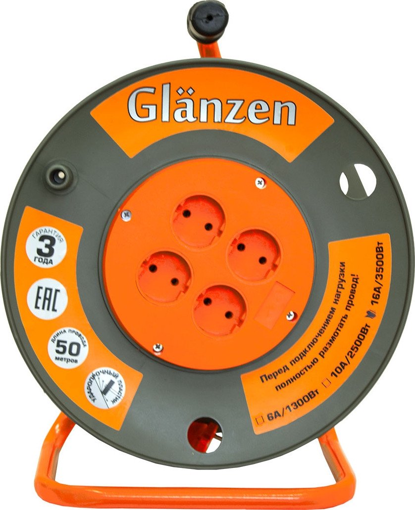 Удлинитель на катушке Glanzen EB-50-008 (50 м, оранжевый)