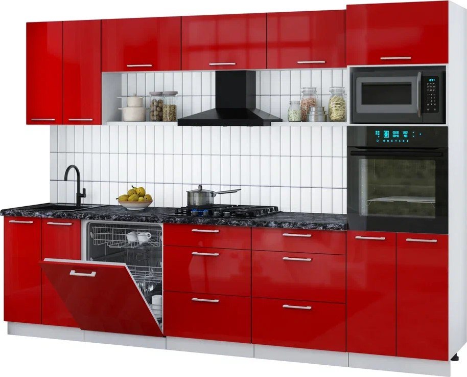 

Готовая кухня Интерлиния Мила Gloss 3.0-ПМ1 (красный глянец/красный глянец/кастилло темный)
