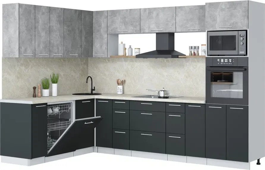 

Готовая кухня Интерлиния Мила Лайт 1.896х2.98-2 (бетон/антрацит/опал светлый)