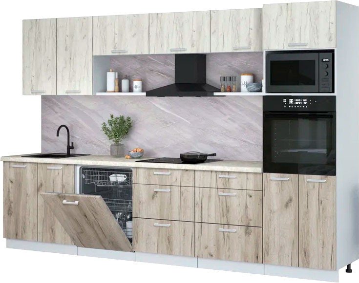 

Готовая кухня Интерлиния Мила Лайт 3.2-ПМ1 (дуб белый/дуб серый/опал светлый)